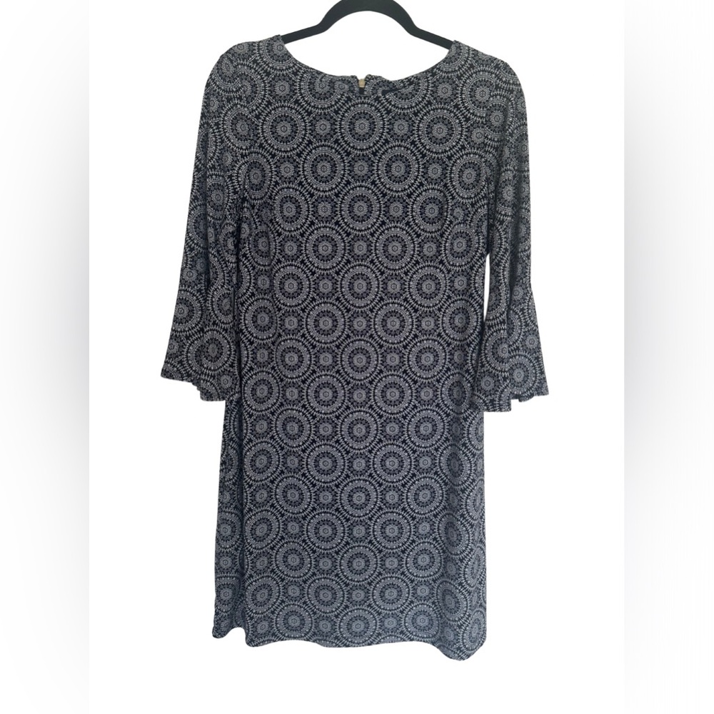 Tommy Hilfiger Women’s Navy & White Geometric Print Dress Size 8 3/4 Bell Sleeve